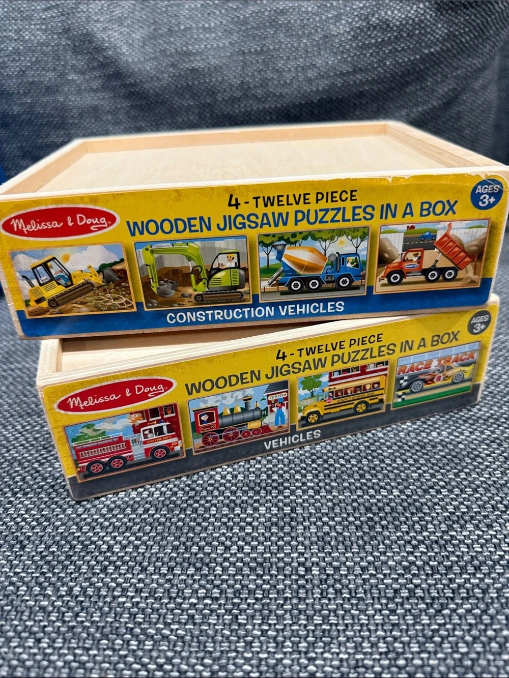 Melissa & Doug Yellow Construction & Vehicles Wooden Jigsaw Puzzle Set (2 SETS)